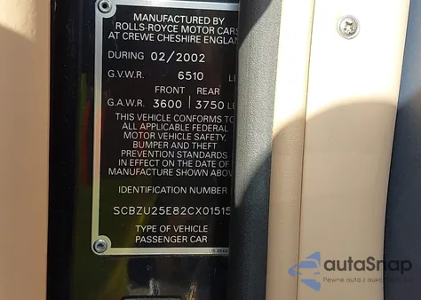 2002 Bentley Continental T из США, поврежденный, VIN SCBZU25E82CX01515